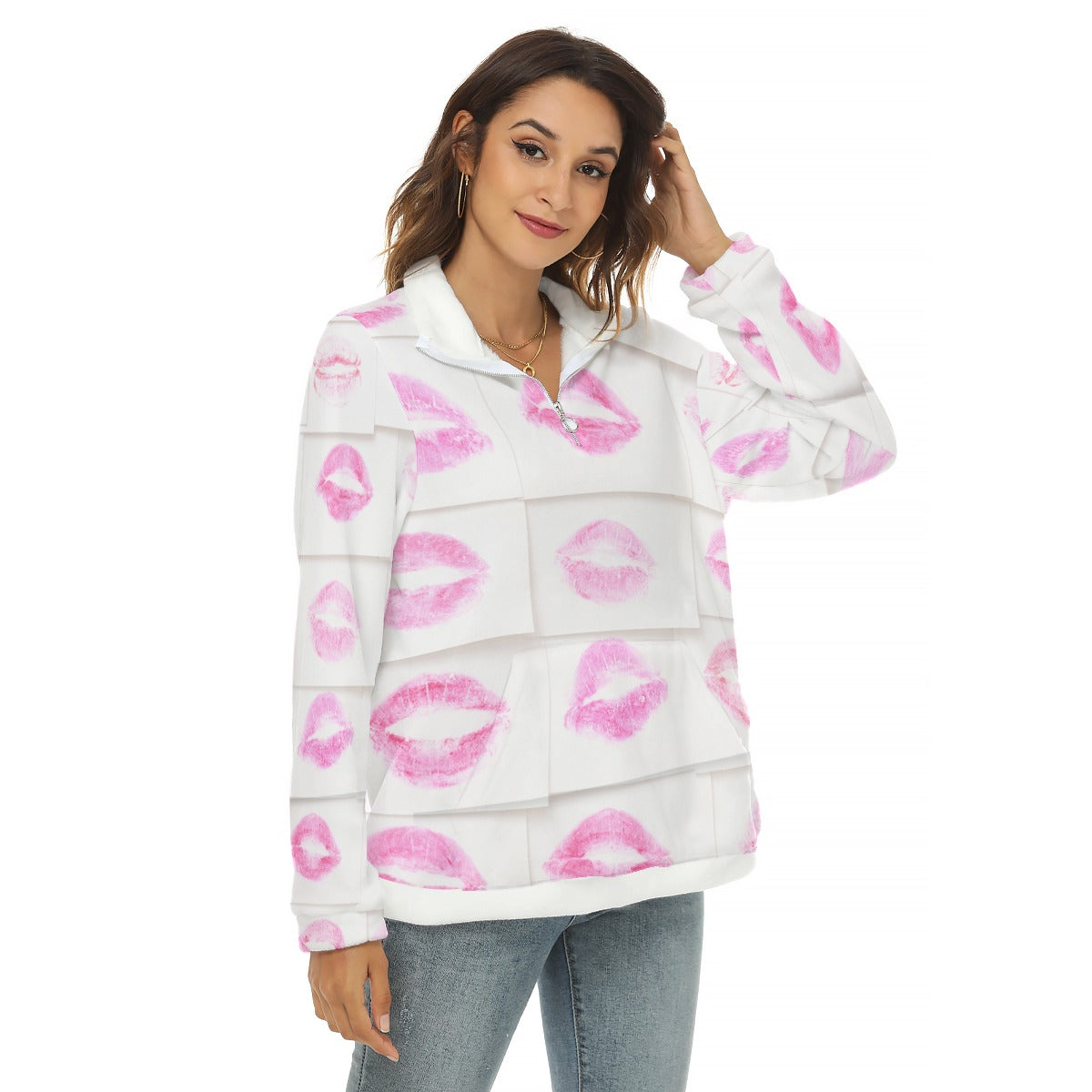 Kiss My Putt Women's Borg Fleece Sweatshirt With Half Zip