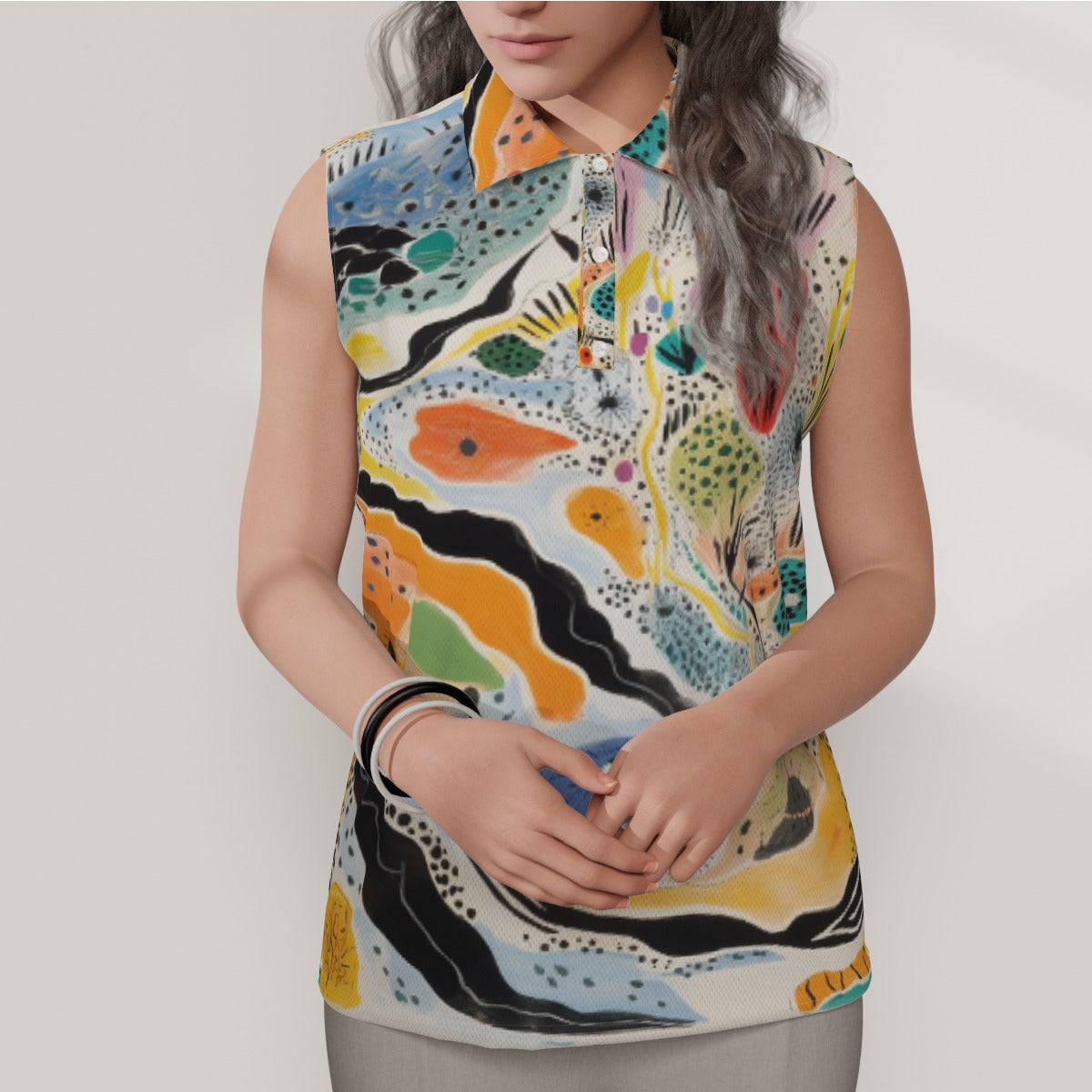Abstract Whack Women's Sleeveless POLO Shirt