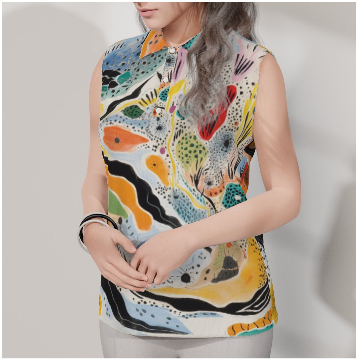 Abstract Whack Women's Sleeveless POLO Shirt