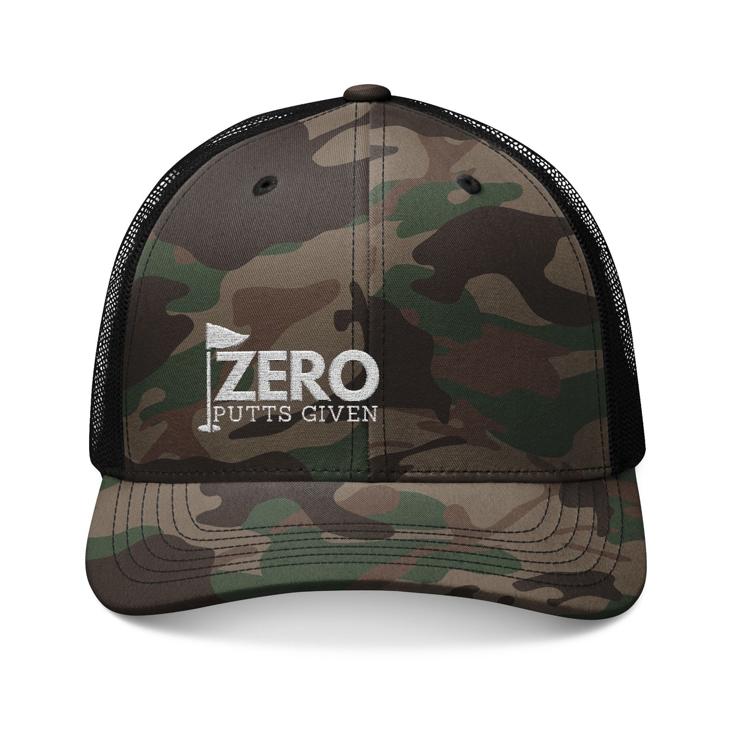 Zero Putts Given Camouflage Trucker Hat
