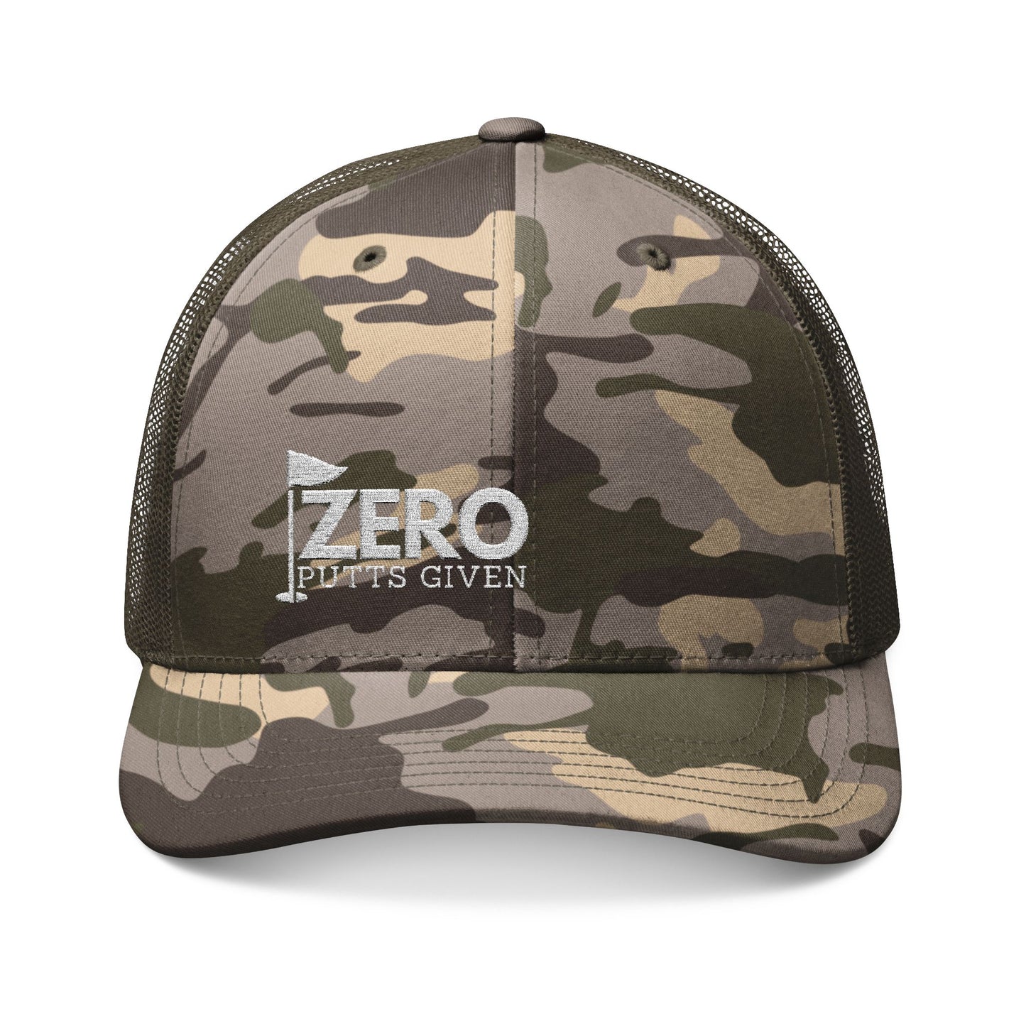 Zero Putts Given Camouflage Trucker Hat