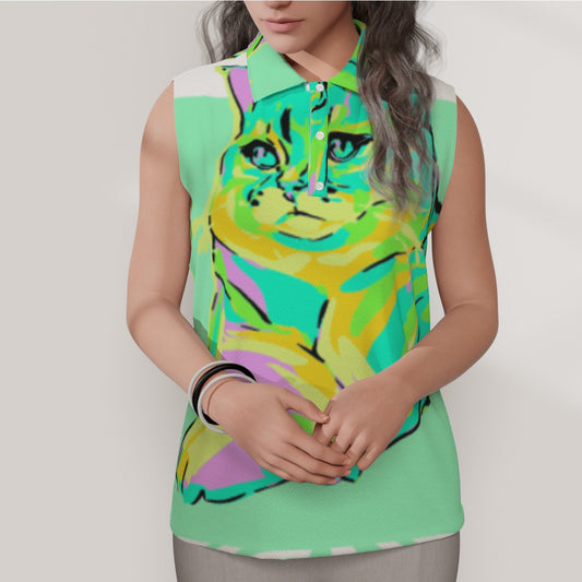 MEOW Women's Sleeveless Polo Shirt