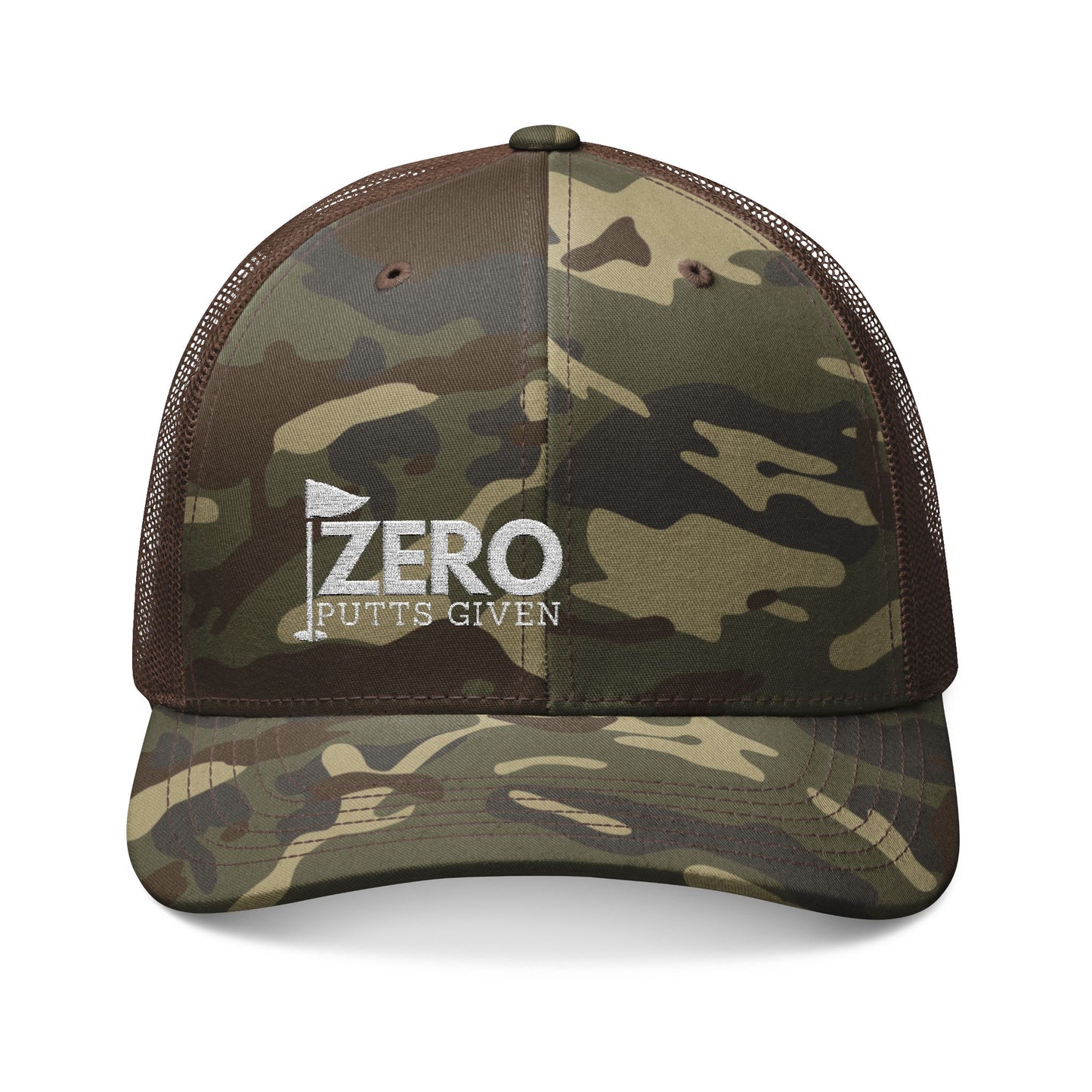 Zero Putts Given Camouflage Trucker Hat
