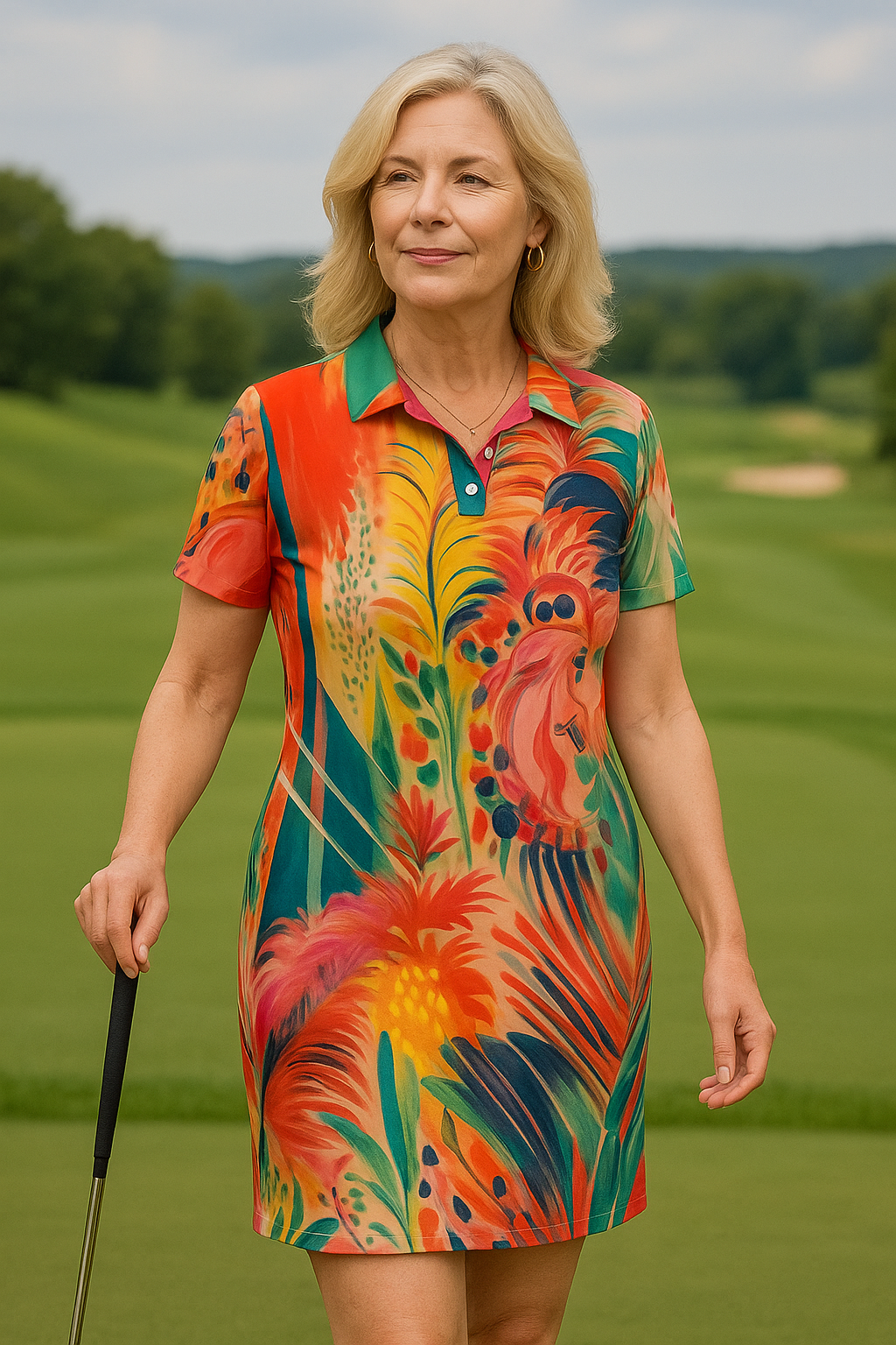 Funky Tropics Women's Polo Collar Dress
